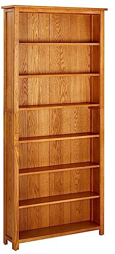 kithwjll Bücherregal 7 Fächer 90x22,5x200 cm Massivholz Eiche mit MDF-Furnier, schmal hoch Regal für Bücher und Dekoration, stabiles Standregal für Wohnzimmer und Büro