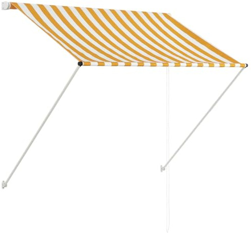 Kaorsrow Toldo retráctil de 150 x 150 cm, color amarillo y blanco, para balcón, hecho a mano, con polipasto de cadena, para ventanas, terraza, jardín, resistente protección visual