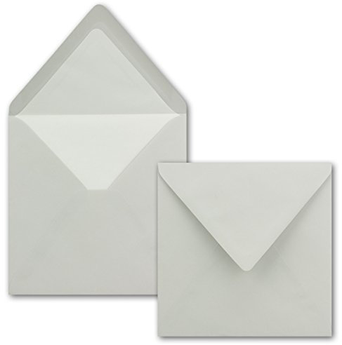 50x Briefumschläge Quadratisch 16 x 16 cm in Hellgrau (Grau) - Umschläge mit weißem Seidenfutter - Kuverts ohne Fenster & mit Nassklebung - Für Einladungskarten zu Hochzeit und Geburtstag