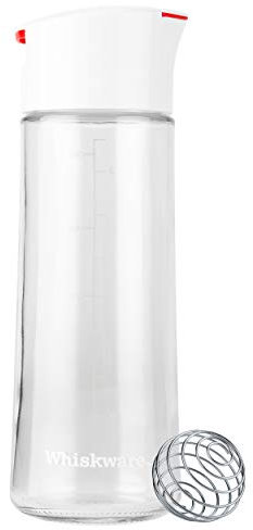 Whiskware Glass BlenderBall Whisk Leak Proof Salad Dressing Shaker Bottle with Auto Closing Lid for No Spills, 2.5 Cups, White