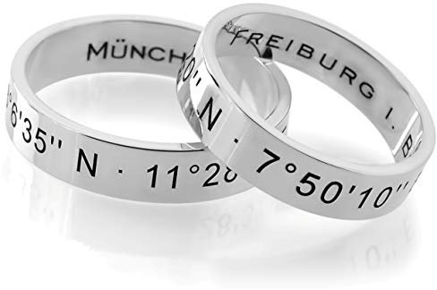 Partner Ringe Gravur 925 Sterling Silber Damenring Herrenring Partnerringe Namen Verlobungsringe Koordinaten Freundschaftsringe Silberringe personalisiert | HANDMADE IN GERMANY