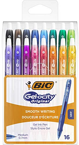 BIC Gel-ocity Original Druckgelstifte mit Mittlerer Spitze - mehrfarbig, 16er Kunststoffbox