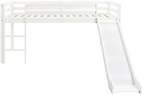Festnight Lit Mezzanine d'enfants avec Toboggan et échelle Pin 97x208 cm Blanc