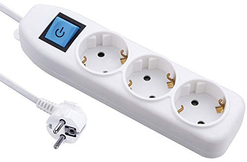 Electraline 59660 Regleta Base Multiple de 3 Tomas con Interruptor, Cable 3G1,5M, Color Blanco, 1,5M, 250 V