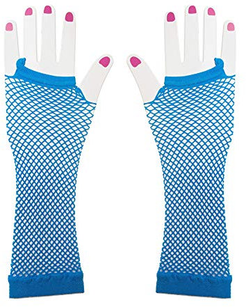MoreChioce Damen Netz Handschuhe,Frauen Lange Fingerlose Netzhandschuhe Handstulpen für Party Fasching und Show Kostüme,See Blau