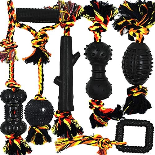Yipetor Durable Dog Chew Toys, Rubber Bone Toy Set, Pet Cotton Knot Rope, Indestructible, Aggressive, Interactive Tug of War, Puppy Teething, Gift for Small/Medium Dogs (6 PACK)
