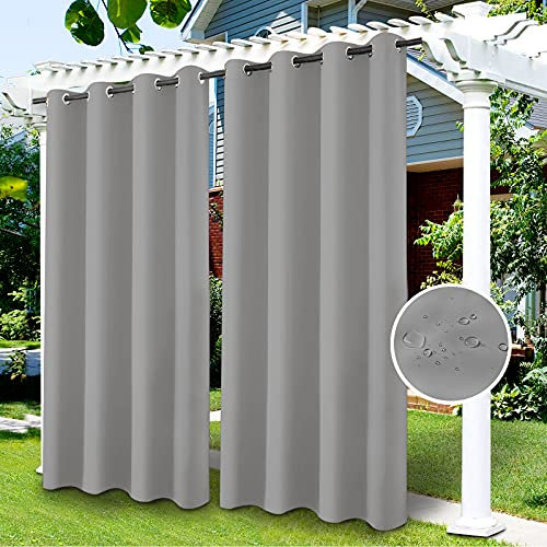 Outdoor Vorhänge Wasserdicht, Outdoor Verdunkelungsvorhang mit Ösen, Vorhang Blickdicht für den Gartenlaube, Schiebetür, Pergola, Privatsphäre Wärmeisoliert 1 Stücke (hellgrau, 132 x 274 cm)