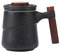 NCQIXIAO Tasse à thé avec couvercle, 320 ml, en céramique émaillée rétro avec infuseur, poignée en bois pour infuser le thé en vrac (noir)