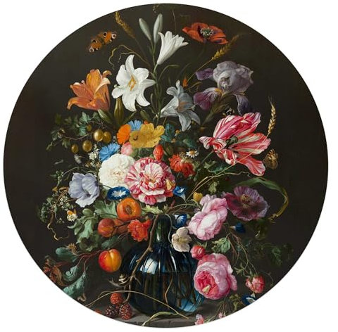 REINDERS Glasbild, Alte Meister Stillleben Vase mit Blumen, Küche, Jan Davidsz de Heem, Deko aesthetic, Poster, Wanddeko, Glasbilder, Glas, Braun, 70 x 70 cm