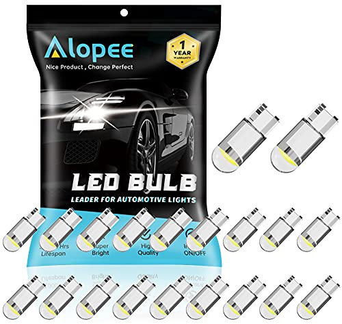 Alopee W5W LED Bulb, 501 T10 White Side Market Lights for Car, W5w 12VDC Wedge Base 1-SMD LED Bulbs for Map, Dome, License Plate, Door, Trunk, Side Marker Lights(20Pack)