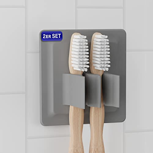 LOBUX® - 2X Zahnbürstenhalter selbstklebend, superfester Halt [Soft-Touch-Silikon] - Aufsteckbürsten Halter für elektrische Zahnbürsten - für Badezimmer, Spiegel, Dusche, Wand (hellgrau)