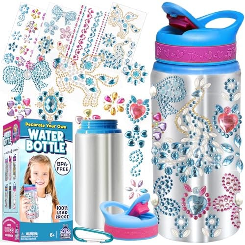 PURPLE LADYBUG DIY Personalisierte Trinkflasche Bastelset Kinder ab 6 Jahre - Geschenk Mädchen 10 Jahre - Basteln Mädchen 8 Jahre - Kreativ Set für Kinder 9 Jahre - Einhorn Geschenke für Mädchen