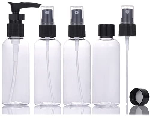 Thickened Plastic Travel Bottles Set,4 Pcs Leak Proof Refillable Empty Spray/Pump Bottles with Lids and Transparent Carry Bag,80ml Travel Size Bottles for Shampoo,Conditioner,Lotion,Toiletries
