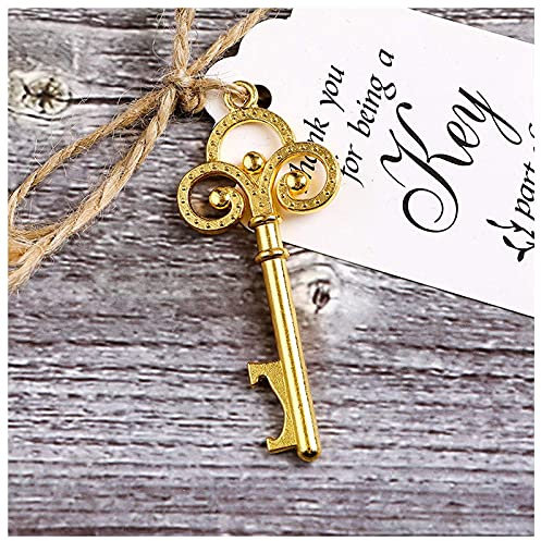 Egurs 20 Stück Retro Schlüssel Flaschenöffner Kronenschlüsselanhänger für Hochzeitsdeko Babyfeier Partygäste Bankett Gold
