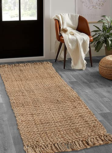 The Beer Valley Handgewebter Jute-Läufer, 60 x 152 cm, natürlich, wendbar, Bauernhaus-Teppiche für Flur, Küche, Wohnzimmer, 60 x 152 cm