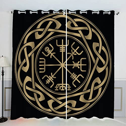 MOUPL 3D Magie Runen Wikinger Vorhänge mit ösen B 200 X H 160 cm Mikrofaser Vorhang Blickdicht Verdunkelungs Gardinen 2er Set für Wohnzimmer Schlafzimmer Kinderzimmer Landhausstil Küche