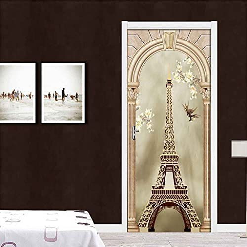 JGCAI 3D Türaufkleber Wohnzimmer Schlafzimmer Badezimmer Eiffelturm Türtapete Türposter 77x200cm Wandbilder Selbstklebend Tür Poster Vinyl Entfernbar Mauer Aufkleber Zuhause Dekor