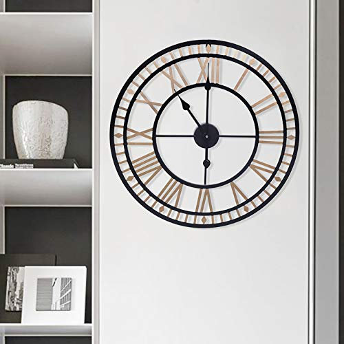 Reloj de pared dorado grande de metal vintage, movimiento de cuarzo, analógico, manecillas de 80 cm, números romanos para salón, dormitorio, decoración de cocina