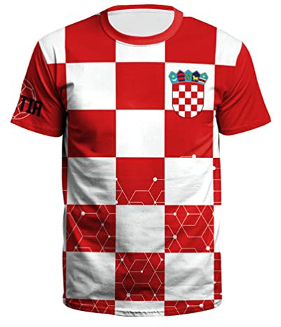 YuanDiann 2022 Katar Fußball Weltmeisterschaft T-Shirt Kurzarm Rundhals 3D Drucken Nationalflagge Fanshirt Sport Casual Atmungsaktiv Trikots Fussballshirts Herren und Damen Kroatien 4# L
