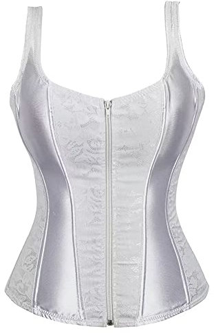 Jutrisujo Corset Bustier Korsett Damen Top Vollbrust Corsagen Mit Strapse Reissverschluss Princess Halloween Weiß 4XL