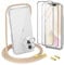[5 in 1] 1*Handykette Set für iPhone 12 6.1 Hülle mit Band + 1*Transparent Schutzhülle+2*Schutzfolie+1*kameraschutz Glas, Abnehmbar Necklace Stylische Handyhülle zum Umhängen Kordel Case (Gold)