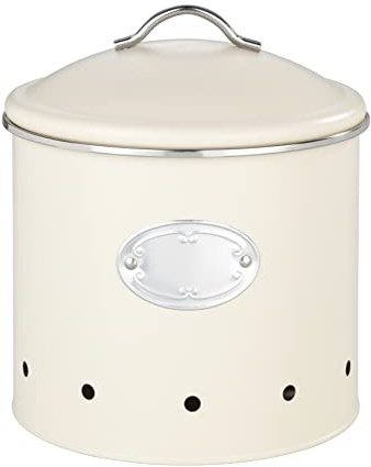Aufbewahrungsdose Nero 4 Liter mit Löchern, luftdurchlässige Dose im Retro-Design, für eine optimale Luftzirkulation, aus lackiertem Metall mit beschreibbarer Applikation, Ø 18,7 x 21 cm, Beige