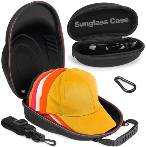 Yewltvep Hutetui für Baseballkappen, Harte Reisehutasche mit Baseball-Sonnenbrillenetui und Schultergurt, Baseballmütze Reiseetui schützt bis zu 6 Hüte, Cap-Tragetasche für Damen und Herren