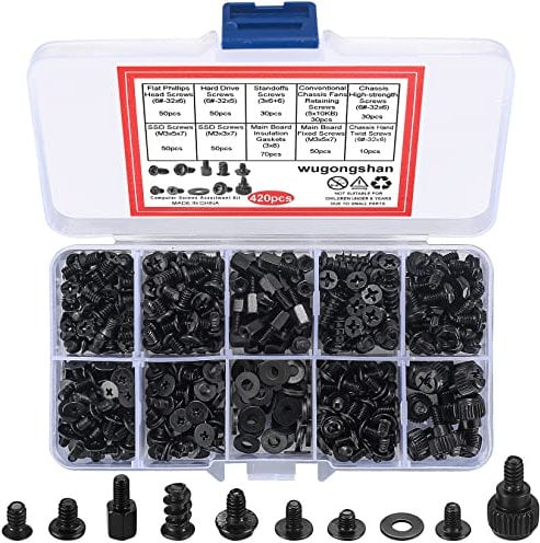 wugongshan 420 Pcs Computer Screw Set, PC Motherboard Standoffs Screws Kit, Personal Computer Screw Standoffs Set Kit for PC Case Motherboard Box HDD SSD Fa CD-ROM Hard Drive Screws Standoffs