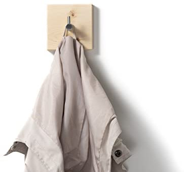 WOODS Garderobenhaken quadratisch aus dem Holz der Zirbe I handgefertigt in Bayern I einzeln oder als Garderobenleiste I Garderobe Hakenleiste Handtuchhalter (1 Stück, Zirbenholz, Edelstahl Haken)