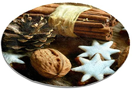 Runder Teppich Weihnachten Walnuss Zimt Sterne Sticks Schlafzimmer Teppich Shaggy Weiche Stuhlmatte Waschbar Fußmatte