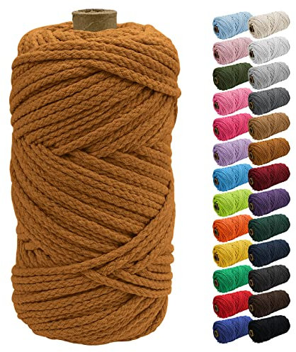 Uiopa Makramee Garn 5mm x 90m, Baumwollkordel Baumwollseil Natürlicher Baumwollschnur, Makramee Garn Geflochten für Pflanzenaufhänger, Wandbehang, Traumfänger, Garten, DIY-Projekte