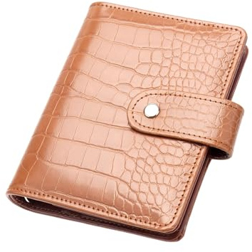 Brauner A7-Ordner, Brieftasche, Geldumschläge, PU-Leder, Budget-Ordner, Krokodilmuster, Notizbuchhülle, 6 Ringe, lose Blätter, Ordner mit Druckknopf für Organizer, Reisetagebuch (braun)