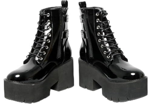 DEMONIA - Stivali Gotici Amelina - Eleganti stivali Punk in Vinile con piattaforma di 5 cm e tacco da 8 cm, Nero , 39 EU