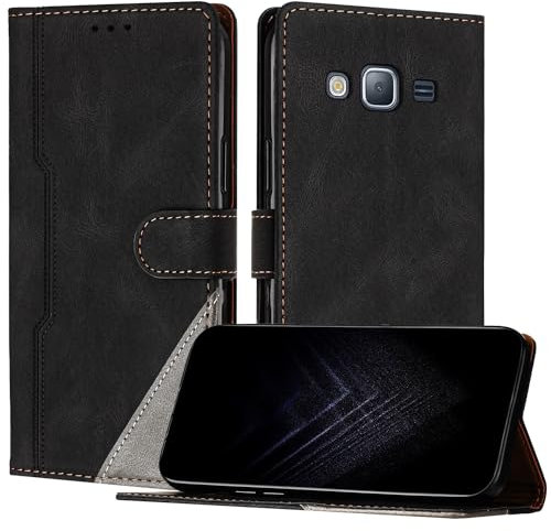 Netany Case Compatible with Samsung Galaxy J5 2015, Flip PU Leather Cover with Magnetic Kickstand Card Holder [Shockproof TPU] for Galaxy J5 2015 (Black)