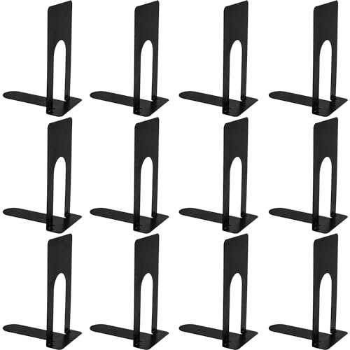 Txeouse Serre Livre en Métal,6 Paires de Serre Livres,Antidérapants,Cale Livre de Haute Qualité pour la Maison,Le Bureau,l'école,la Bibliothèque – Noir/12 Pièces (70 x 100 x 130 mm)