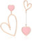 Linawe Pink Heart Earrings for Women, Rose Gold Dangle Drop Earrings Dangling, Titanium Stainless Steel Hypoallergenic Cute Heart Jewellery, Asymmetrical Mismatched Love Earrings
