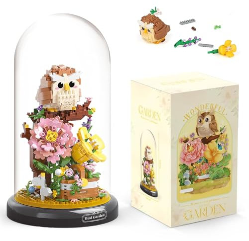 Fiotha Set di Blocchi da Costruzione per Bouquet, Set di Costruzione del Gufo, con Coperchio Protettivo, Decorazione per Casa, Regali Creativi di Natale e Halloween per Adulti (1123 PCS)