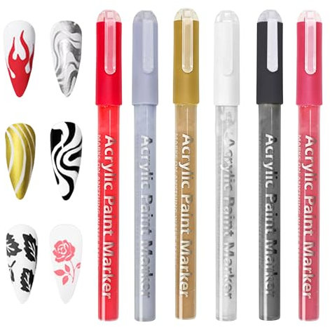 MrCuvaryas 3D Stift Weißer Nagellack, Nagelkunststift DIY Lackstift Nagelkunst Graffiti, Nagelspitze Nail Art Beauty Schmücken Maniküre Werkzeuge (Farbe-6pcs)