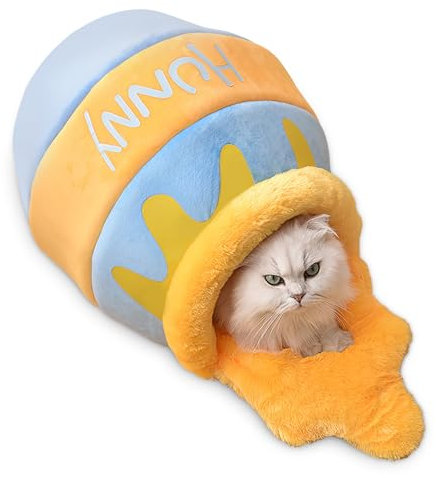 ALLSOPETS Cozy Honey Pot Cat Cave Bed for Indoor Cats Soft Comfortable Pet Bed for Cats and Small Dogs Semi-Closed Cat Bed with Detachable Pad Dog Nest House for Cold Winter (Blue,M)