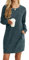 PrinStory Strickkleid Damen Langärmelig Winterkleid Lässig Rundhalsausschnitt Urlaub Hautfreundlich Pulloverkleid Leicht Freizeitkleid Mit Seitentaschen (Dunkelgrün, XXL)