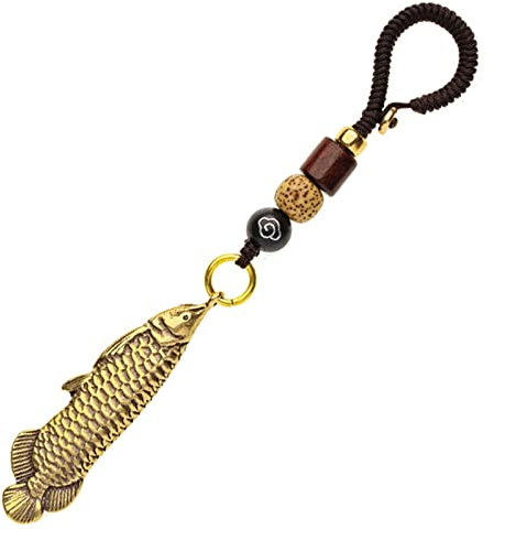 ROBAUN-keychain Chinesischer Feng Shui Karpfen/Glücksfisch Schlüsselanhänger mit Lanyard, Vintage Messing Koi Fisch Form Schlüsselanhänger for Angelliebhaber Geschenk