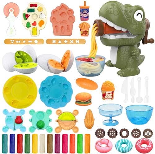 LETTERASHQP Knete Dough Set für Kinder ab 3 4 5 Jahre Knete Set Nudelmaschine Kinderknete Dinosaurier Plastilin Werkzeuge DIY Knetwerkzeug Dinosaurier Kinderspielzeug Knete Zubehör für Junge Mädchen