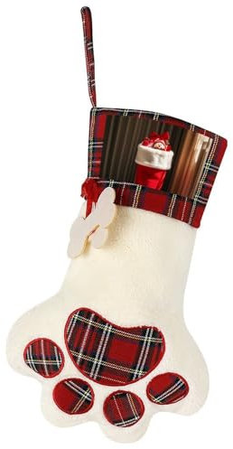 Rote Weihnachtsstrümpfe, gefüllte Weihnachtsstrümpfe Bedruckte Hängende Hundeklaue Weihnachtssocken Niedliche Kamin Hängende Socken Plüschsocken Weihnachtsbaumschmuck