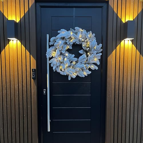 60cm Premium Mixed branch Pre-Lit Snow Flocked Christmas Wreath - with timer