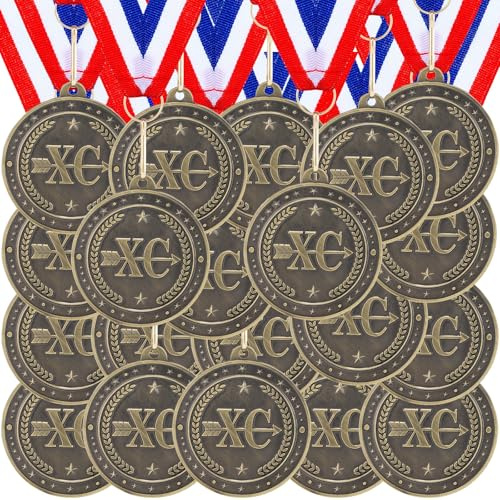 Landical 48 Stück Cross-Country-Medaillen 5,1 cm, Bronzemedaillen mit Halsbändern, Trophäenpreis, Geschenk für Sport-Party, Teilnahmegewinner