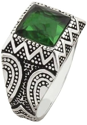 Siegelring 925 Sterling Silber Herrenring mit Grün quadratischem Zirkonia Stein elegant Silberring Herren Ring 925er Sterlingsilber Geschenkidee Geburtstag Vatertag mit Schachtel (69 (22,0 mm Ø))