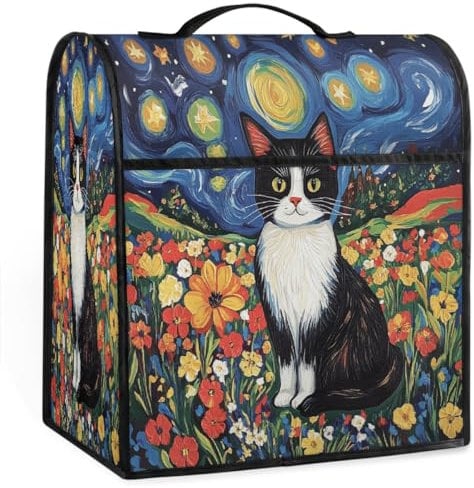 Mexpekil Lovely Cat Dust Cover for Stand Mixer Coffee Maker, Colorful Floral Animals Print Dust Protection Washable Appliance Cover with Top Handle and Pockets