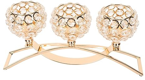 GRCFUMO Kristall-Kerzenhalter, Goldener Kerzenhalter, Goldener Kristall-Kerzenhalter, Kristallschalen-Kandelaber mit 3 Köpfen für Hochzeit, Party, Neujahr