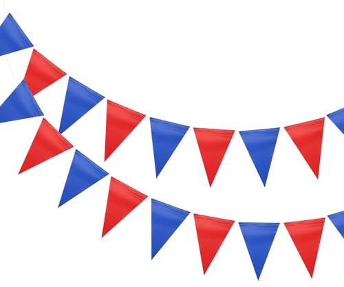 QUARKZMAN 1 Pcs 98 Pies Banderín de Banderas Triangulares Colgantes para Festivales, Bodas, Decoraciones de Fiesta de Cumpleaños, Azul Profundo, Rojo