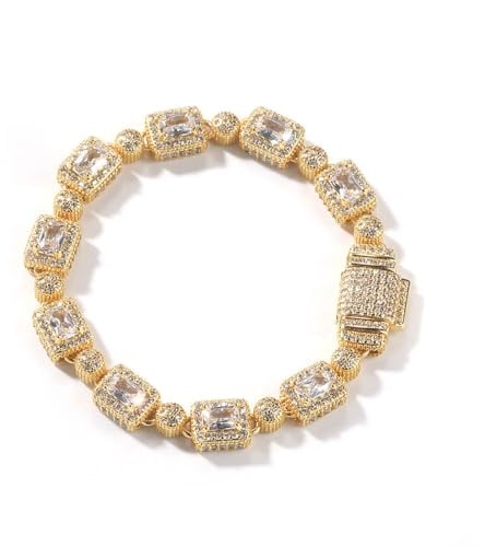 Chunky Iced Out Ketten für Männer Quadrat Rosa Cubic Zirkonia Diamant Tennis Armbänder, 18k Gold überzogene 8mm Tennis Link Kette Hip Hop Schmuck Geschenke für Frauen Frauen Freundin Hochzeit